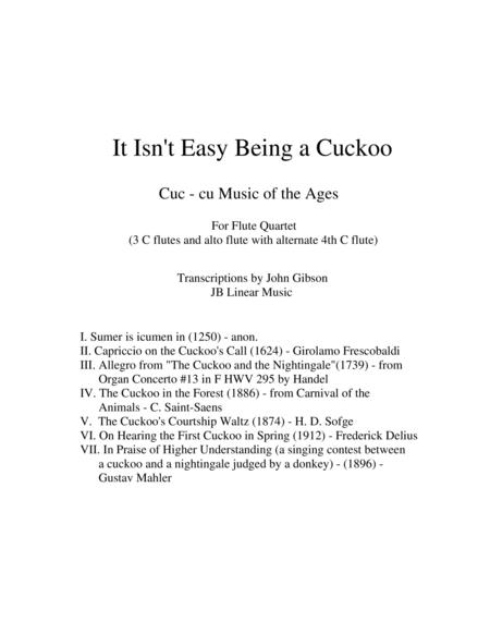 It Isnt Easy Being A Cuckoo For Flute Quartet Sheet Music