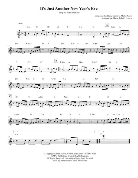 Free Sheet Music It Just Another New Year Eve Lead Sheet Barry Manilow