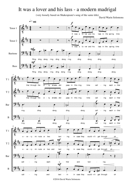 Free Sheet Music It Was A Lover And His Lass A Modern Madrigal For Mens Voices Ttbarb