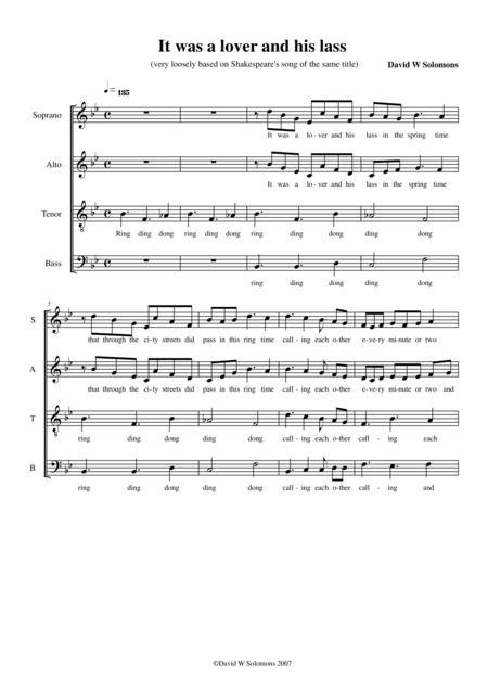 It Was A Lover And His Lass A Modern Madrigal For Satb Choir Sheet Music