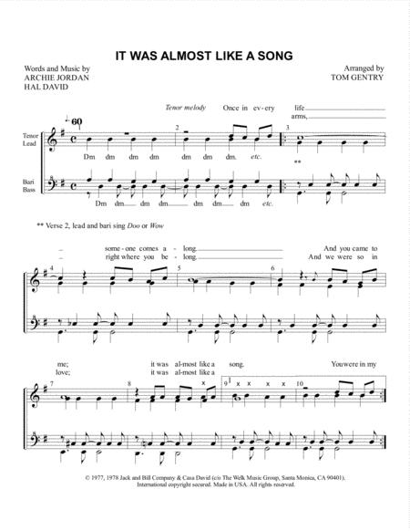 Free Sheet Music It Was Almost Like A Song Ssaa Soprano Melody