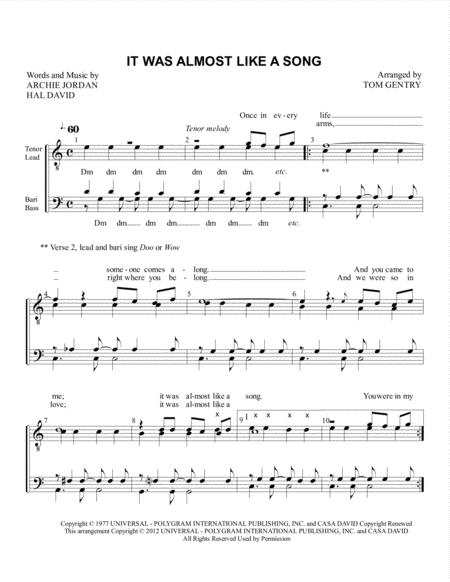 It Was Almost Like A Song Ttbb Tenor Melody Sheet Music