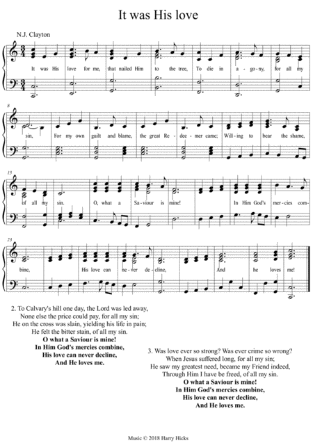 Free Sheet Music It Was His Love For Me A New Tune To A Wonderful Old Hymn