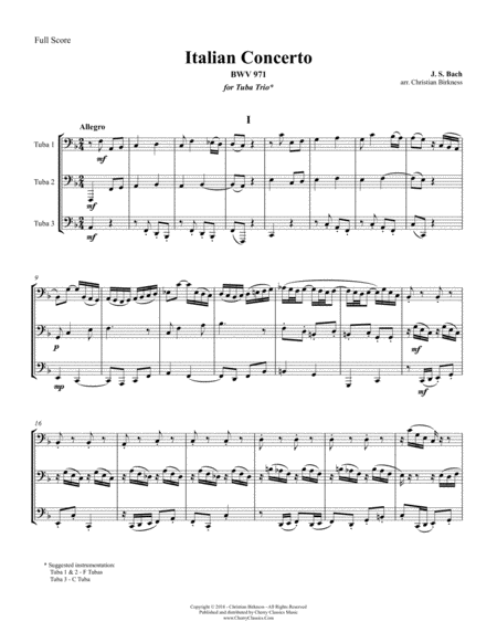 Free Sheet Music Italian Concerto Bwv 971 For Tuba Trio