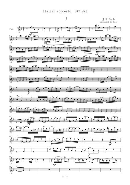 Free Sheet Music Italian Concerto Bwv971 1st Mov For Flute Trio
