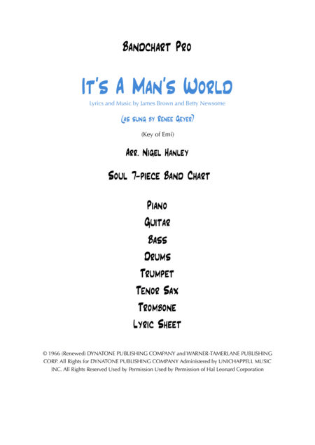 Its A Mans World 7 Piece Soul Funk Band Arrangement Sheet Music