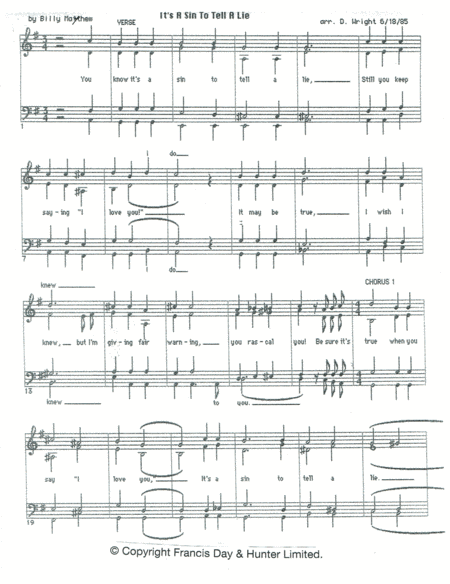 Its A Sin To Tell A Lie F Quartet Pricing Sheet Music