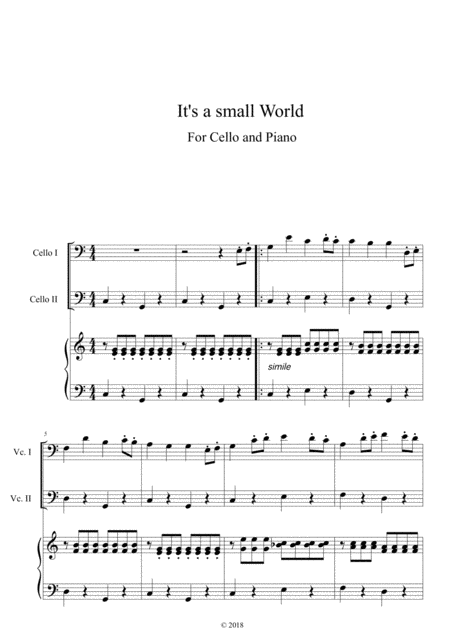 Its A Small World For 2 Cellos Piano Sheet Music