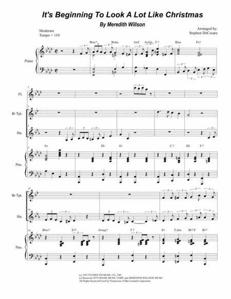Free Sheet Music Its Beginning To Look Like Christmas Duet For Bb Trumpet And French Horn