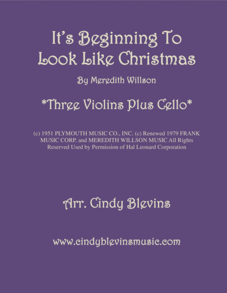 Its Beginning To Look Like Christmas For Three Violins And Cello Sheet Music