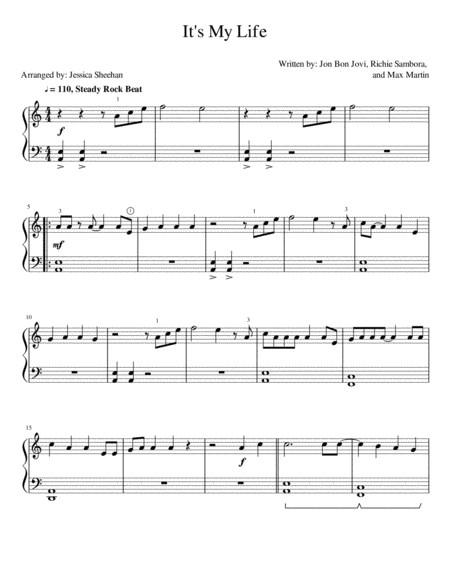 Its My Life Easy Piano Sheet Music