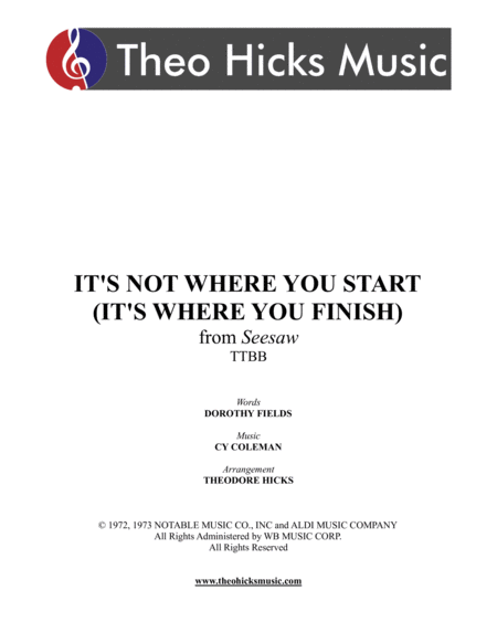 Its Not Where You Start Its Where You Finish Sheet Music