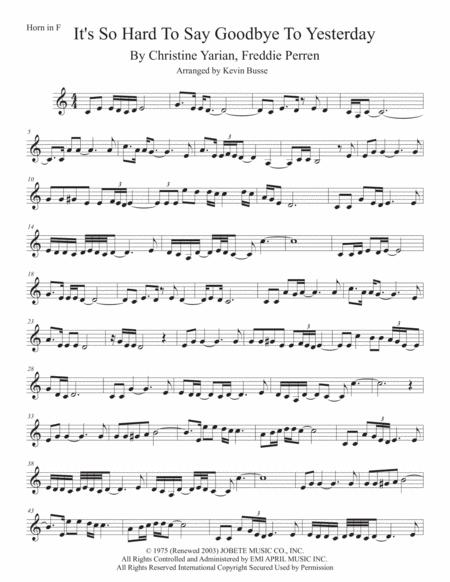Free Sheet Music Its So Hard To Say Goodbye To Yesterday Horn In F
