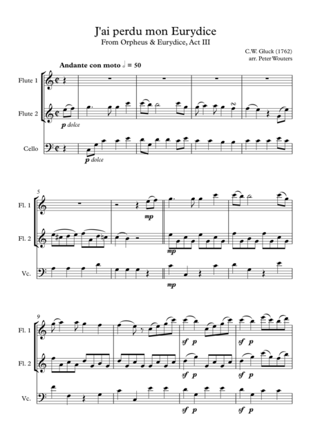 Free Sheet Music J Ai Perdu Mon Eurydice