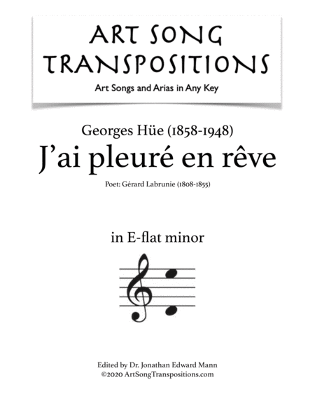 J Ai Pleur En Rve Transposed To E Flat Minor Sheet Music