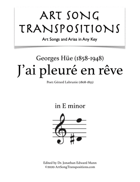 J Ai Pleur En Rve Transposed To E Minor Sheet Music