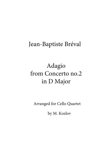 J B Breval Adagio From Cello Concerto No 2 In D Major Sheet Music