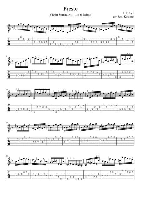 J Bach Presto Violin Sonata No 1 In G Minor Adaptation For Electric Guitar Sheet Music