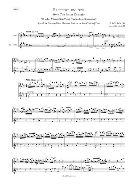 J Bach Recit And Aria From The Easter Oratorio Bwv 249 Duet For Flute And Bass Instrument Bass Flute Bassoon Or Bass Clarinet Sheet Music