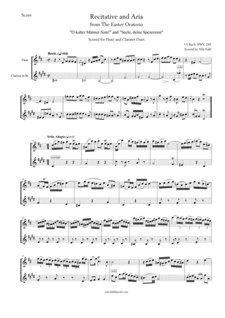 Free Sheet Music J Bach Recit And Aria From The Easter Oratorio Bwv 249 Duet For Flute And Clarinet