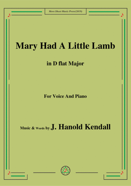 Free Sheet Music J Hanold Kendall Mary Had A Little Lamb In D Flat Major For Voice Piano