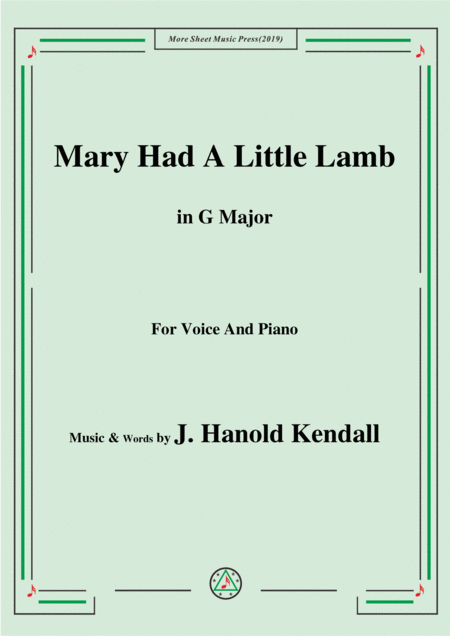 J Hanold Kendall Mary Had A Little Lamb In G Major For Voice Piano Sheet Music