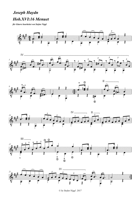 Free Sheet Music J Haydn Menuet From Sonata Hob Xvi 16 For Guitar Solo