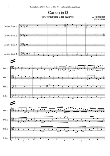 J Pachelbel Canon In D Dur Arr For Double Bass Quartet Sheet Music