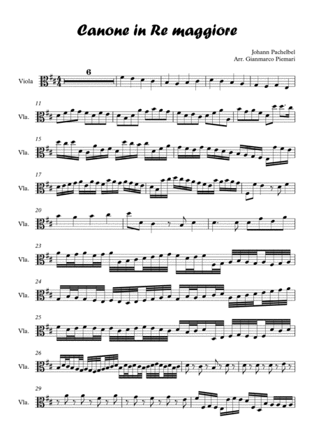 J Pachelbel Canon In D Major For Viola Trascr From Third Violin Sheet Music