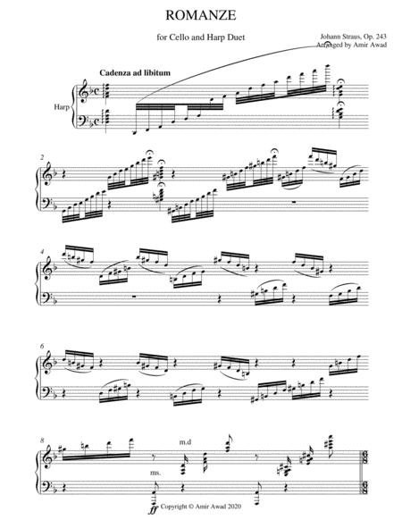 Free Sheet Music J Strauss Romance For Cello And Harp Duet Op 243 Arranged By Amir Awad