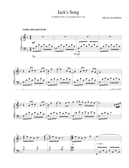 Jacks Song By Brad Jacobsen Sheet Music