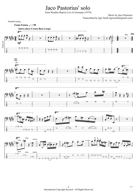 Free Sheet Music Jaco Pastorius Solos Live In Germany Whit Tab