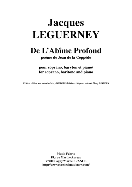 Free Sheet Music Jacques Leguerney De L Abme Profond For Soprano Baritone And Piano