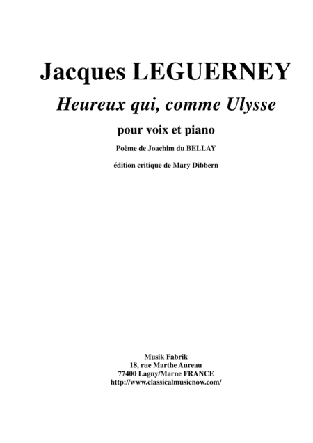 Jacques Leguerney Heureux Qui Comme Ulysse For Voice And Piano Sheet Music