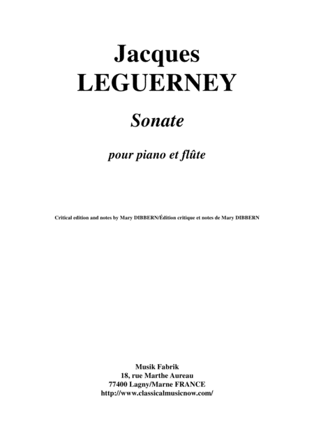 Jacques Leguerney Sonate For Piano And Flute Sheet Music