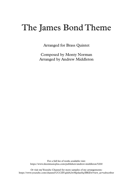 James Bond Theme Arranged For Brass Quintet Sheet Music