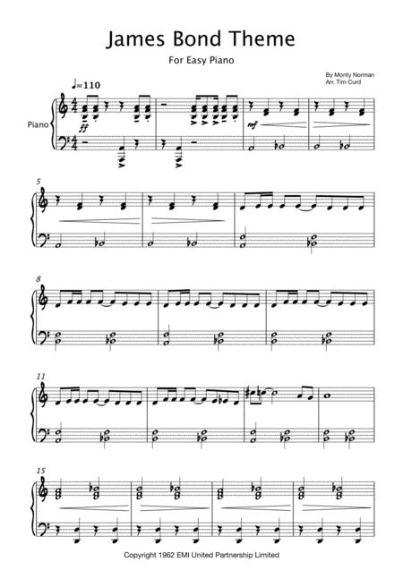 James Bond Theme For Easy Piano Sheet Music