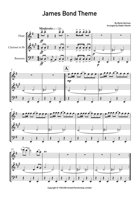 James Bond Theme For Wind Trio Sheet Music