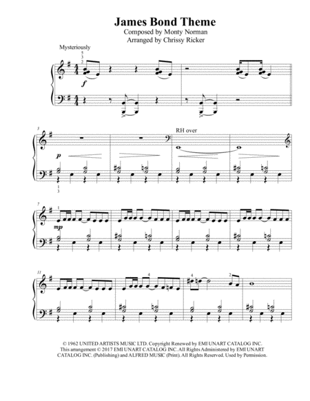 James Bond Theme Intermediate Piano Sheet Music