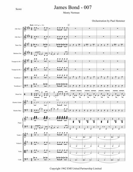 Free Sheet Music James Bond Theme Pops Orchestra Strings Saxes Aatb 2 Trp 2 Trb Electric Guitar Solo Rhythm