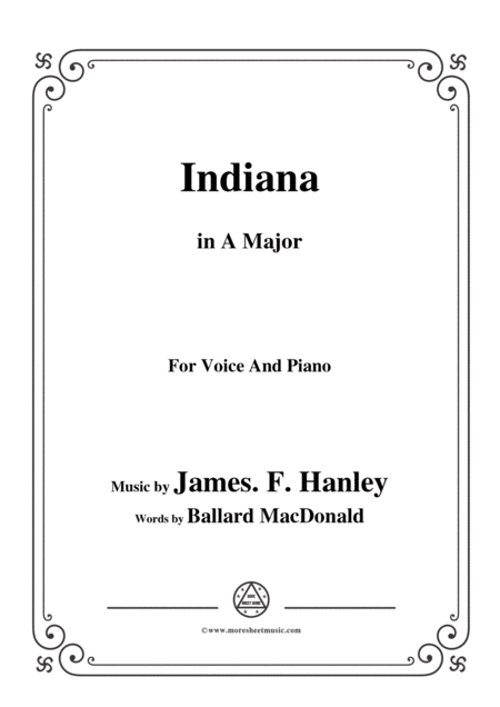 James F Hanley Indiana In A Major For Voice And Piano Sheet Music