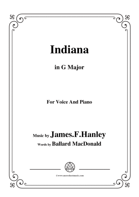 James F Hanley Indiana In G Major For Voice And Piano Sheet Music