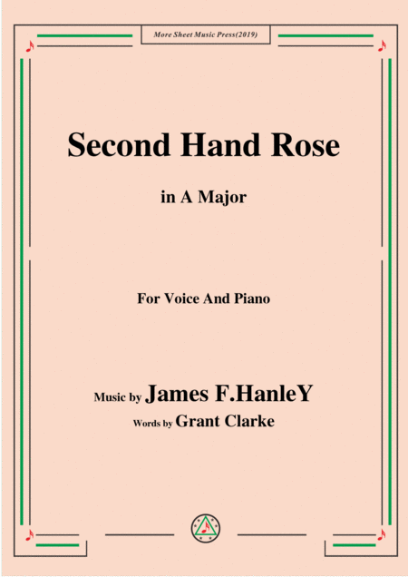 James F Hanley Second Hand Rose In A Major For Voice Piano Sheet Music