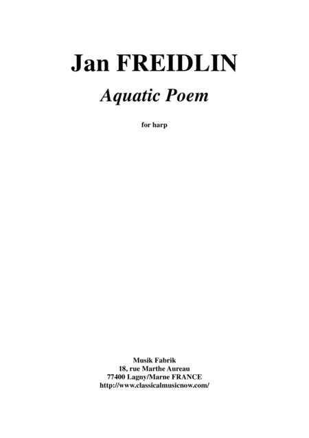 Jan Freidlin Aquatic Poem For Harp Sheet Music