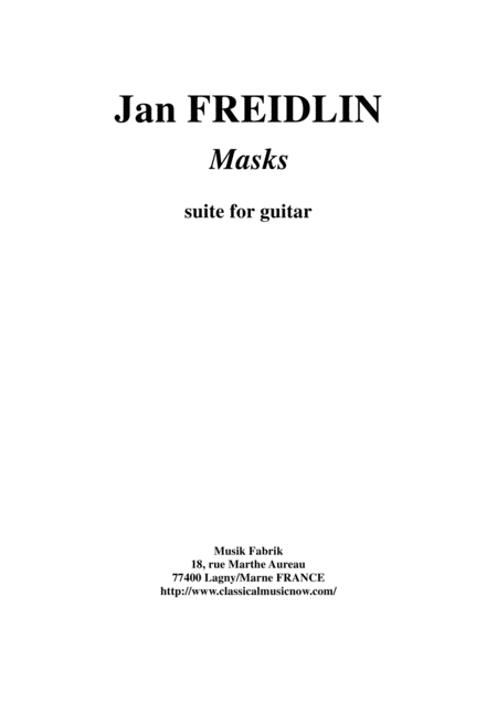 Jan Freidlin Masks For Guitar Sheet Music