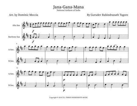 Jana Gana Mana India National Anthem Alto Sax And Bari Sax Duet Sheet Music