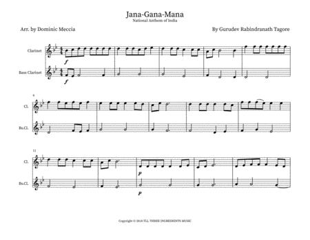 Jana Gana Mana India National Anthem Clarinet And Bass Clarinet Sheet Music