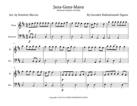 Jana Gana Mana India National Anthem Flute And Bassoon Duet Sheet Music