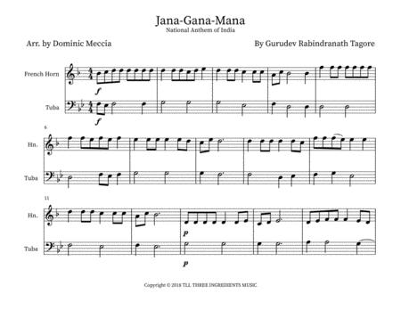 Jana Gana Mana India National Anthem French Horn And Tuba Duet Sheet Music