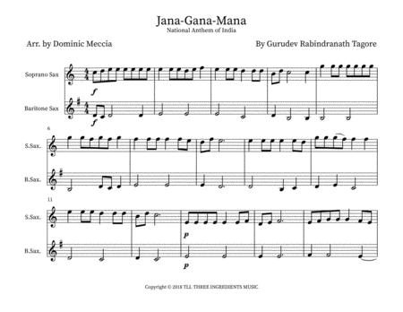 Jana Gana Mana India National Anthem Soprano Sax And Bari Sax Duet Sheet Music